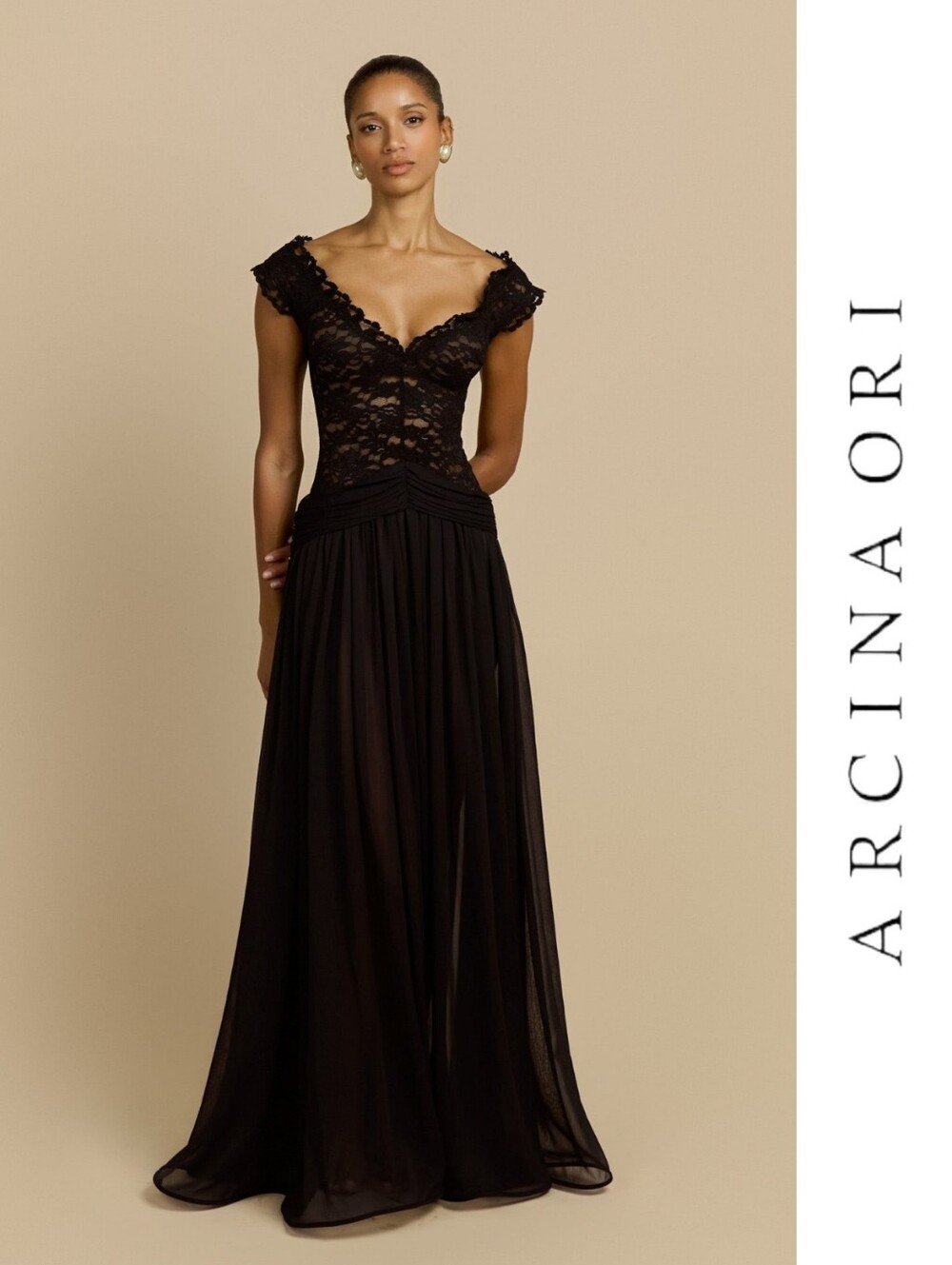 Arcina Ori | Arabella Dress Lace Bodice Floor-Length Formal Evening Gown - Black